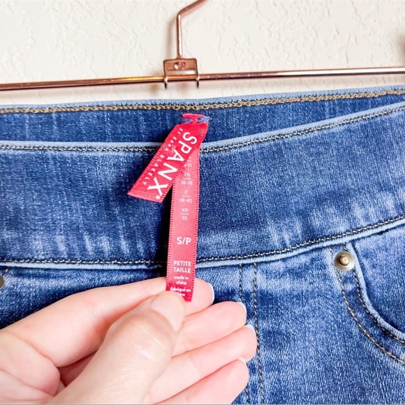 Spanx Distressed Ankle Elastic Stretch Waist Skinny Blue Jeans Jeggings Small - Picture 4 of 7